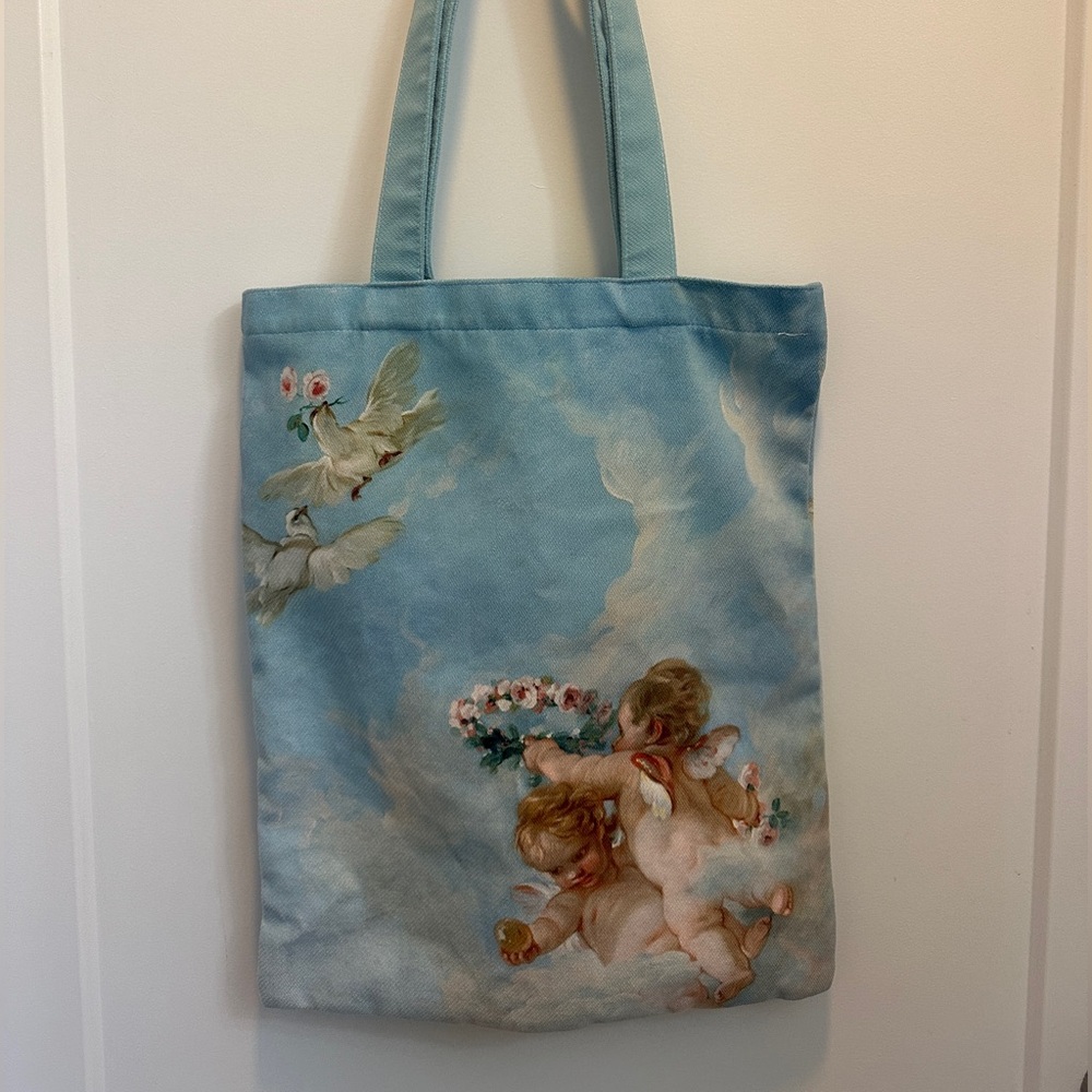 Coquette Cherub Angel Blue Print Handmade Tote Bag